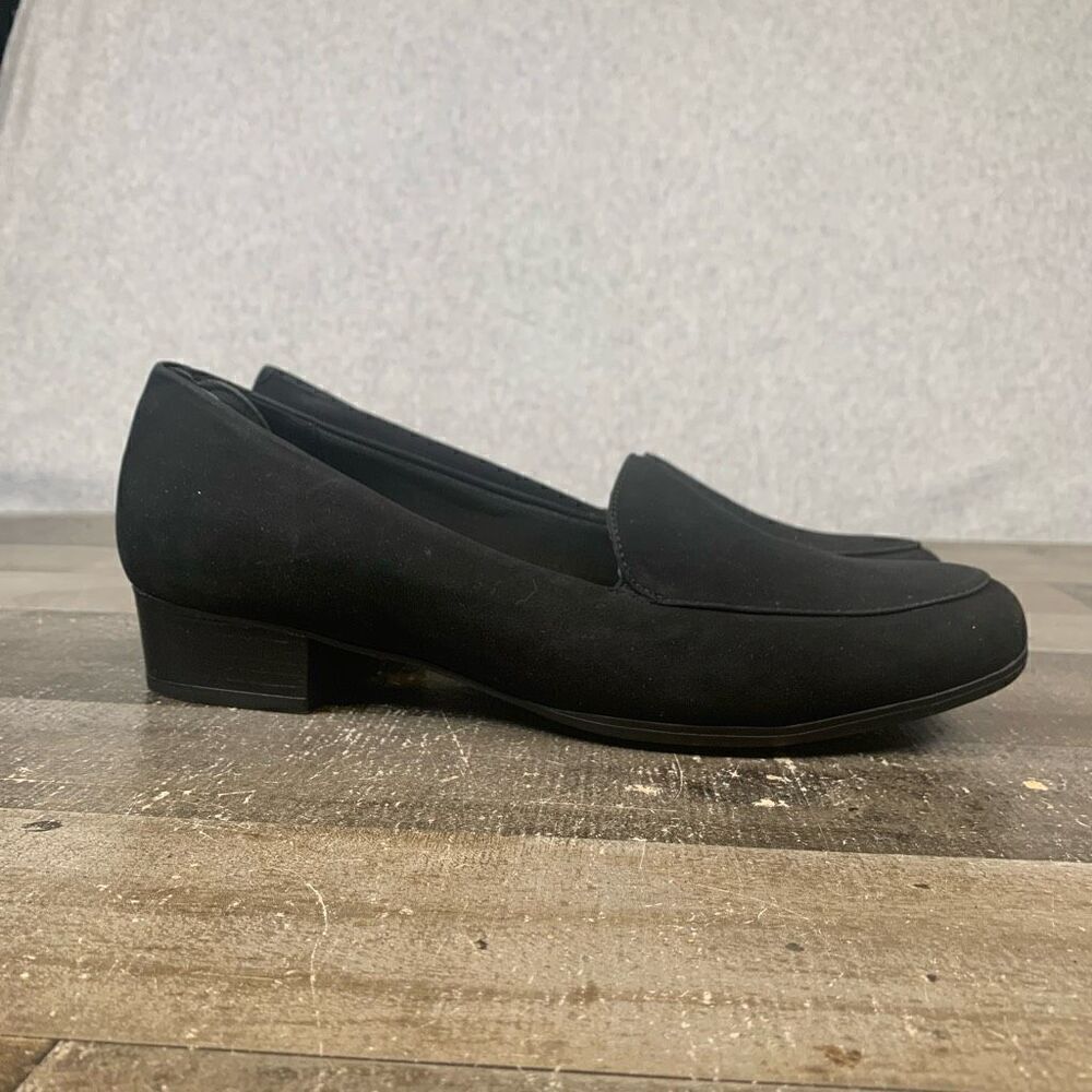Trotters Women’s Size 12 Monarch Round Toe Loafers Black Suede Block Heel Shoes